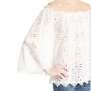 NWT Burberry Blouse Thistle Eyelet Lace Off/On Shoulder Ivory Bell Sleeves Sz 12
